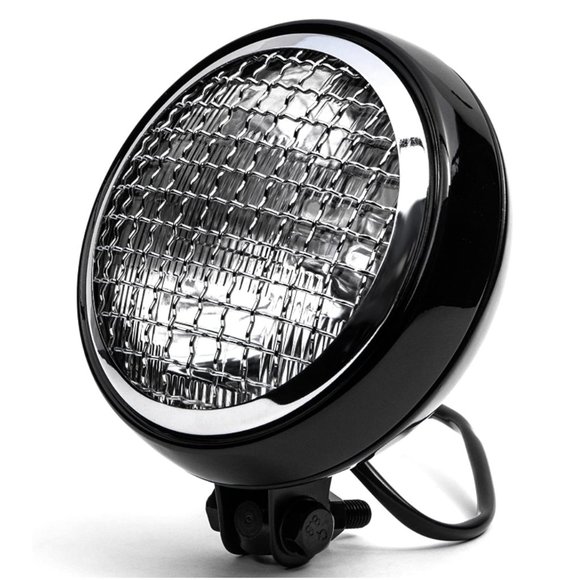 6" Black & Chrome Motorcycle Headlight Mesh Grill High Low Headlamp Bottom Mount - Picture 2 of 5